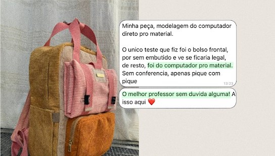 Print de aluna com mochila modelada no computador direto para o material