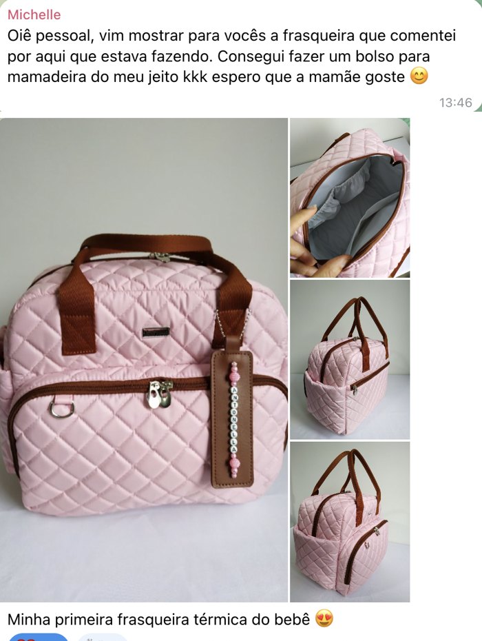 Print da aluna Michelle com a primeira frasqueira térmica de bebê
